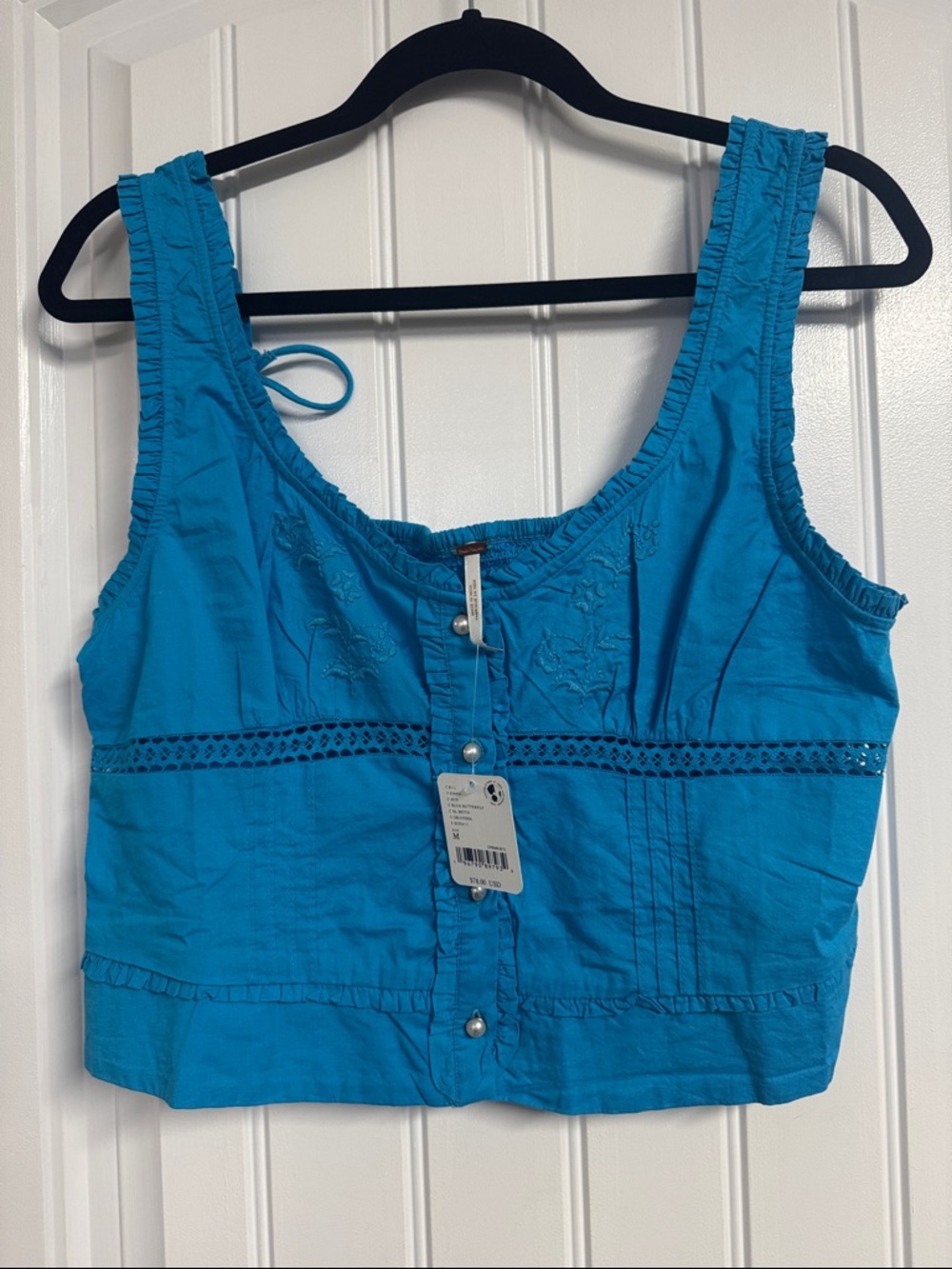 Free People Turquoise Button-Front Cropped Camisole